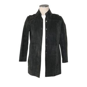 Chicos Sz M Sz 1 Women's Suede Leather Jacket Dark Gray Button-Up Collared EUC